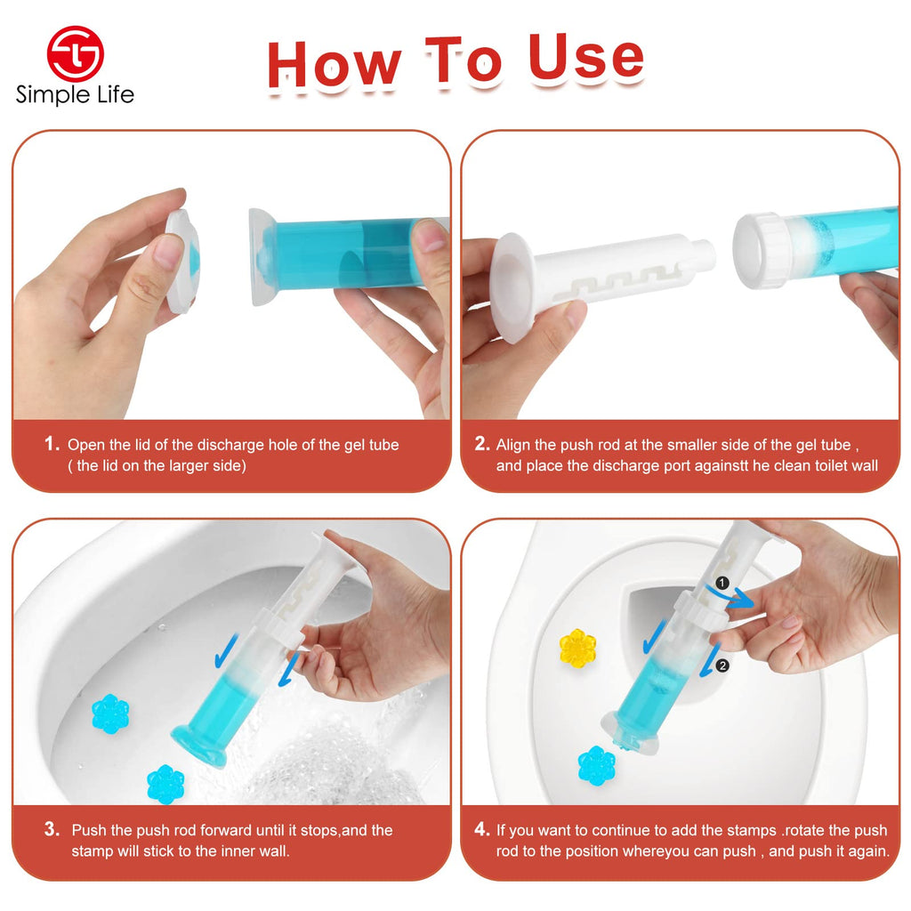 Simple Life Toilet Gel Stamp – Fresh Flower Scent, Anti-Limescale Toilet Cleaner Gel, Deodorizing & Long-Lasting Freshness, 64 Stamps, Blue & Yellow