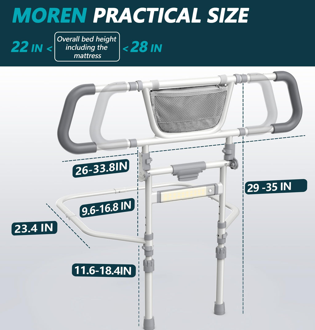 Packve Foldable Bed Rails for Elderly Adults Safety - Bed Side Assist Rail for Seniors with Extendable Guard Rails & Storage Bag, Adjustable Height Bedrails for Queen King Full Size Bed
