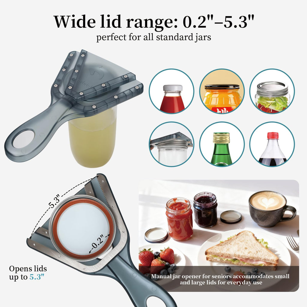Jar Opener for Weak Hands & Seniors with Arthritis – Easy Twist-Off Lid & Bottle Opener – Ergonomic Non-Slip Handle, Unique Kitchen Gadget & Ideal Christmas Gift for Elderly, Women & Men (Gray)