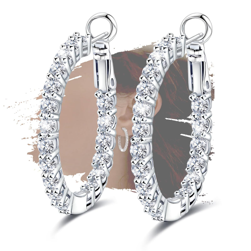 Sterling Silver Large Hoop Earrings for Women - Hypoallergenic Cubic Zirconia Loop Earrings for Ladies for Sensitive Ears Lightweight Fashion Huggie Earrings,30MM,for Her for Christmas Birthday Gifts