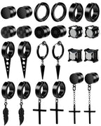 ONESING 12 Pairs Black Magnetic Earrings: Clip On, Hoop & Dangle Designs - Non-Piercing Set for Men & Women
