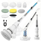 Cordless Electric Spin Scrubber, 4 Angles with 8 Replaceable Brush Heads, Adjustable Handle 3 Speeds with LED Display-90Mins Runtime, IPX7 Waterproof Scrubber Cleaner Brush for Bathtub Bathroom