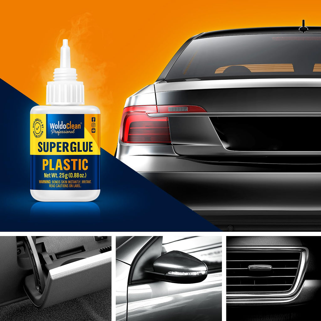 WoldoClean Super Glue for Plastic 25g for Instant Strength - Waterproof, Heat-Resistant, Clear Glue with Precise Nozzle