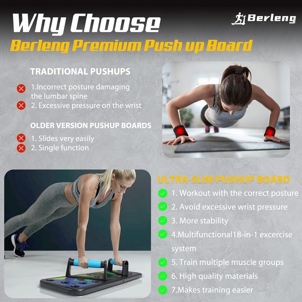 Berleng Push Up Board. 28 in 1 Pushups Fitness Stands Push Up Handles for Floor Portable Strength Training Home Gym at Home Workout Equipment for Man and Women