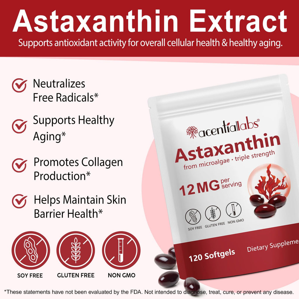 ITSDAWN Astaxanthin 12mg, 120 Softgels Antioxidant Supplement for Eye, Skin, Immune Support, Natural Microalgae Source, 4 Month Supply
