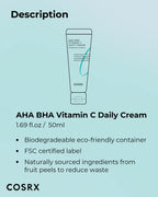 COSRX AHA BHA VITAMIN C Daily Cream 1.69 fl. oz 50 ml, Face Cream, Anti Aging, Plumping Skin, Natural, Fruit, Korean Skin Care