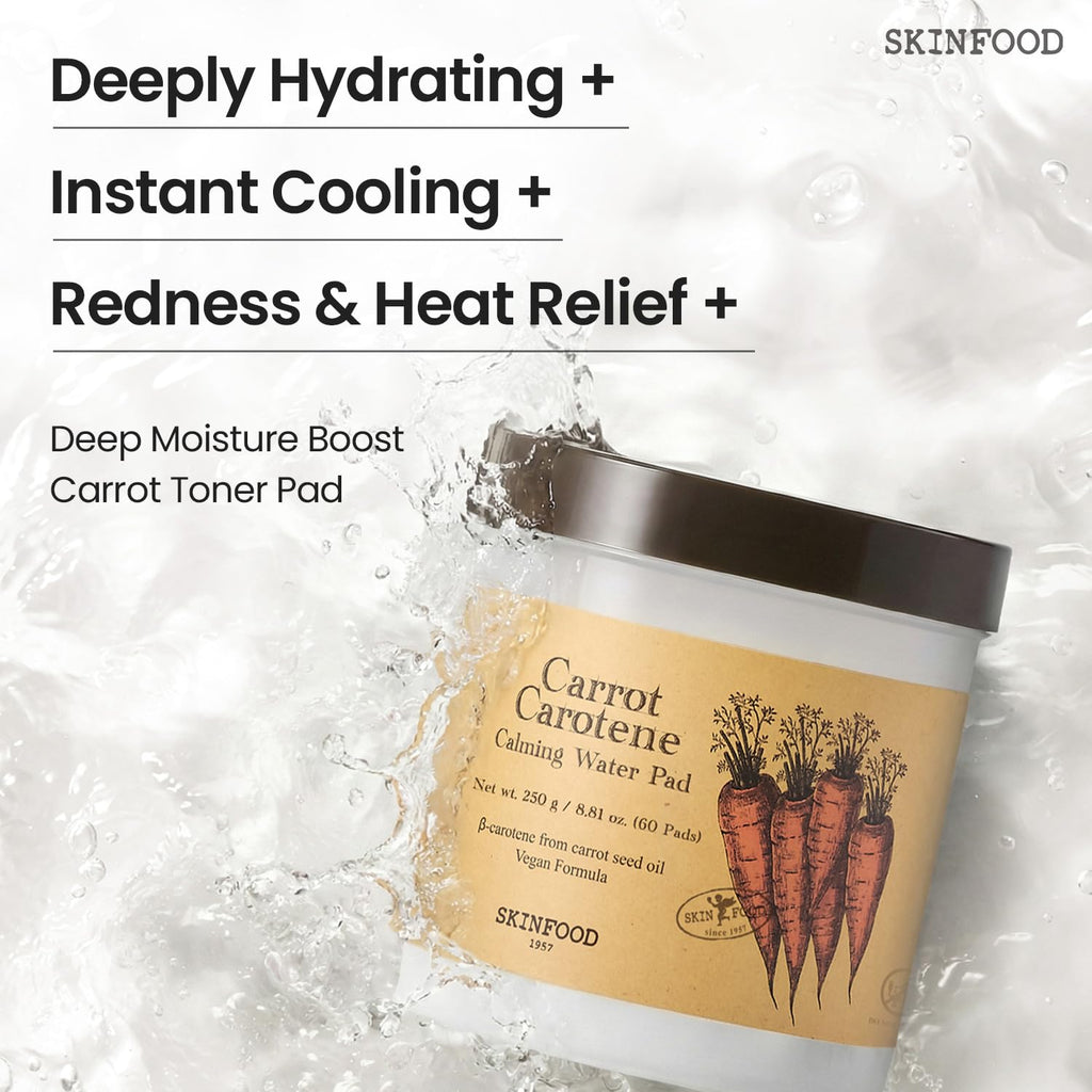 SKINFOOD Carrot Carotene Toner Pads, Hydrating & Soothing for Dry Skin, Instant Cooling, After Sun & Heat Care, Cotton Facial Toner Pads, Korean Skincare for Face (60 Counts)