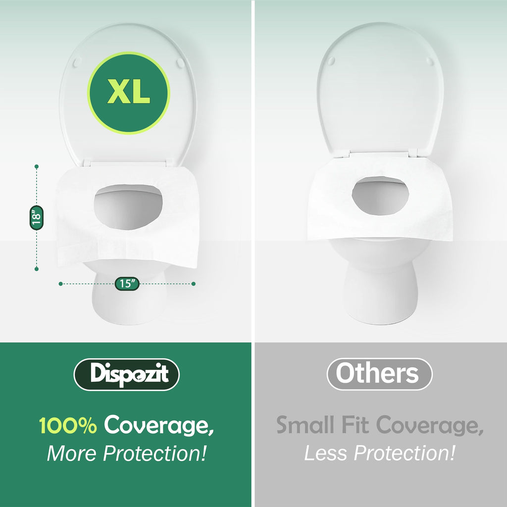 XL 10 Pcs disposable flushable toilet seat covers 100% Biodegradable for Travel Public Toilets for Adults and Toddlers & Kids | Compact Universal Toilet seat Cover | DISPOZIT