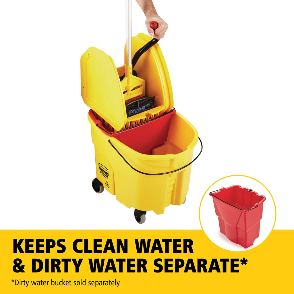 Rubbermaid Commercial Products WaveBrake 35 QT Down-Press Mop Bucket and Wringer Combo on Wheels, Yellow, for Professional/Industrial Heavy-Duty Floor Cleaning