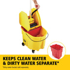 Rubbermaid Commercial Products WaveBrake 35 QT Down-Press Mop Bucket and Wringer Combo on Wheels, Yellow, for Professional/Industrial Heavy-Duty Floor Cleaning