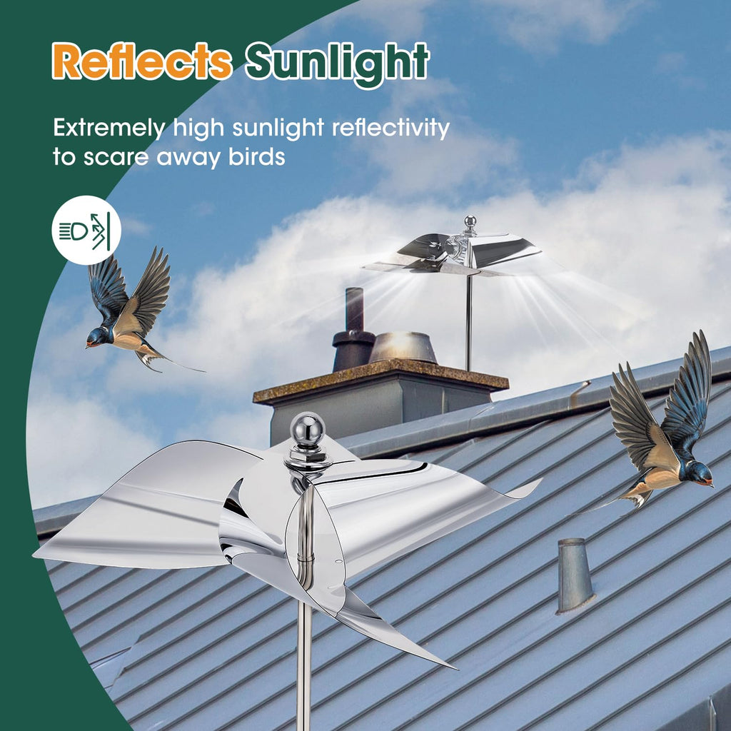 2 Pack Windmill Bird Repellent Reflectors, Spinner Bird Deterrent, Bird Repellent Devices Outdoor to Keep All Birds Away Like Woodpecker and Pigeon