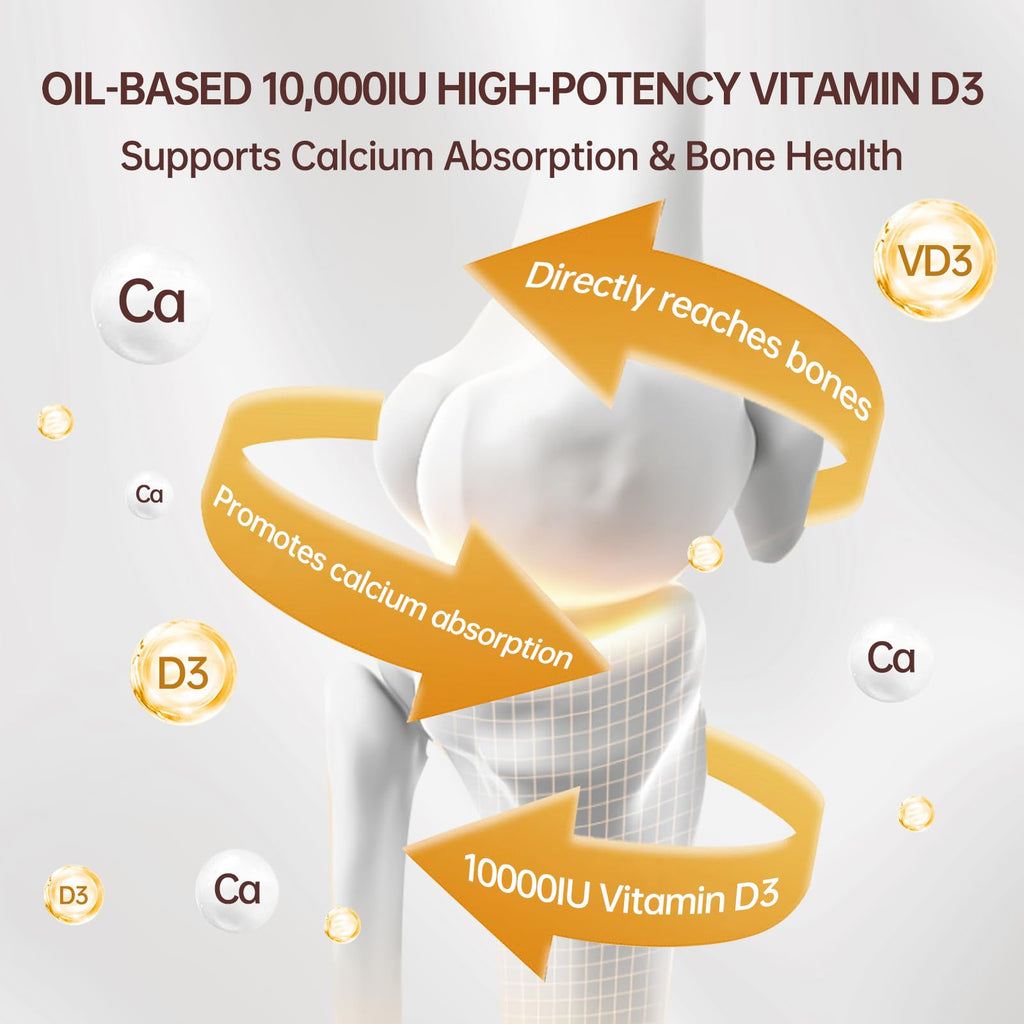 QVQ 300 Pcs 2 in 1 Vitamin D3 10000 iu Plus K2 (MK-7) 200 mcg Virgin Coconut Oil Softgels with Vitamins D & K Supports Calcium Absorption, Bone, Immune, & Heart Health – Easy to Swallow