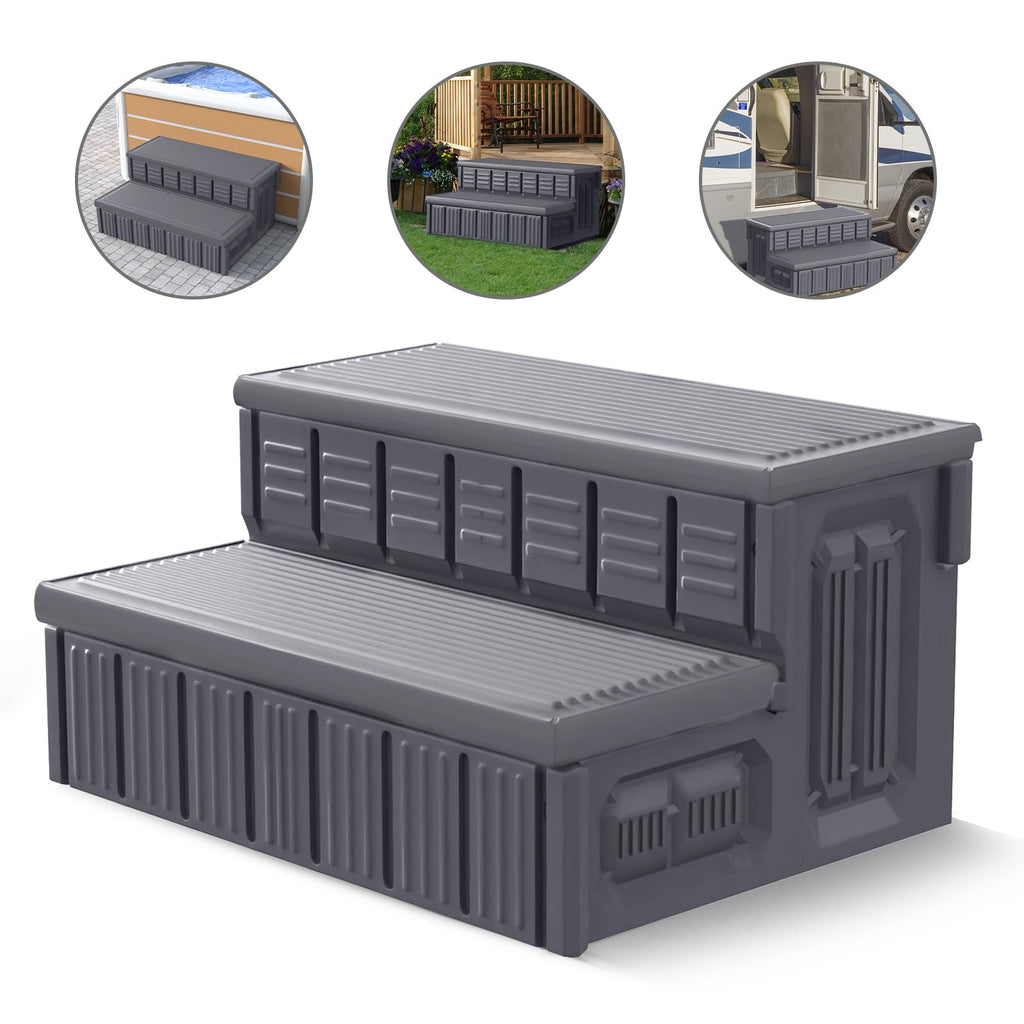 Hot Tub Steps, Outdoor Spa Steps with Storage, Non-Slip & Sturdy Hot Tub Stairs, 36 Inches Long