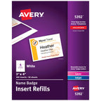 Avery Name Badge Inserts, 3" x 4", 300 White Inserts