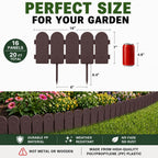 Evelyne Garden Border Plastic Edging: Wooden Fence Design - 16pcs Brown Yard Landscaping Fence Liner Lawn Edge Barrier - 20ft Kit of Decorative Lawn Panels Elements -Landscaping Edging-GMT-10374-A16