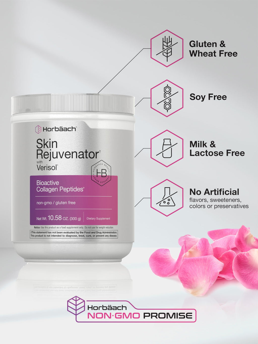 Horbäach Skin Rejuvenator with Verisol 10.58 oz | Bioactive Collagen Peptide Powder | Types I and III | Non GMO, Gluten Free Supplement