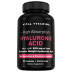 Vital Vitamins Hyaluronic Acid Supplements - Made with 200mg of Low Molecular Weight Hyaluronic Acid - Supports Skin Hydration & Elasticity from Within - 60 Capsules, 60 Servings