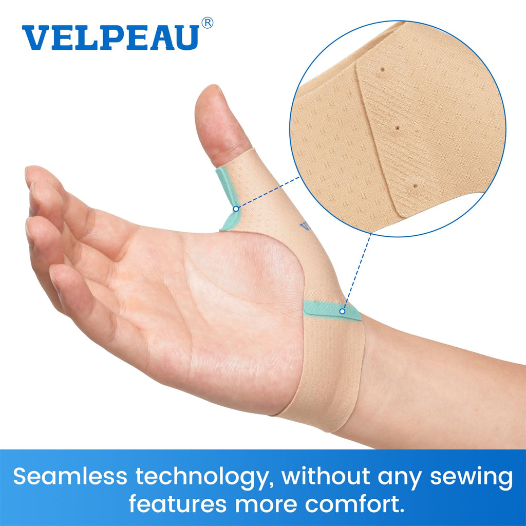 Velpeau Elastic Thumb Support Brace Layer (2 PCS) - Soft Thumb Compression Sleeve Protector for Relieving Pain, Arthritis, Joint Pain, Tendonitis, Sprains, Sports (Medium)