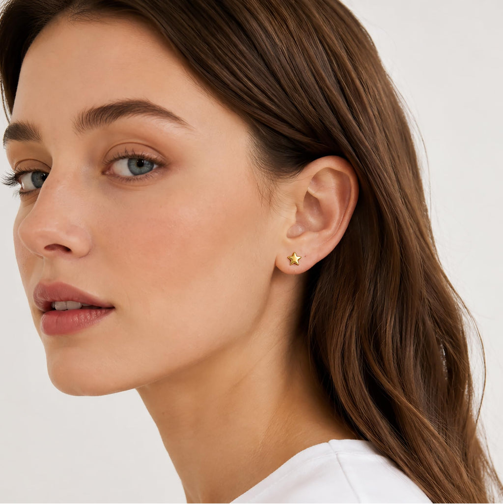 CHIC & ARTSY Star Earrings 925 Sterling Silver Stud Earrings Small 18K Gold Plated Silver Star Stud Earrings for Women 6mm