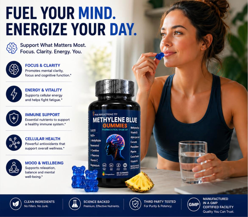 Methylene Blue Gummies 12mg Cognitive Support w/Added Vitamin C, NAD,L Methylfolate, Methylcobalamin b12, methylated Vitamins