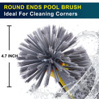 POOLAZA Pool Brush Head with Round Ends, Heavy Duty Pool Brushes for Cleaning Pool Walls, Floors Steps & Corners, 17.5" Pool Brush with Sturdy Aluminum Handle & Durable Nylon Bristles (Yellow)