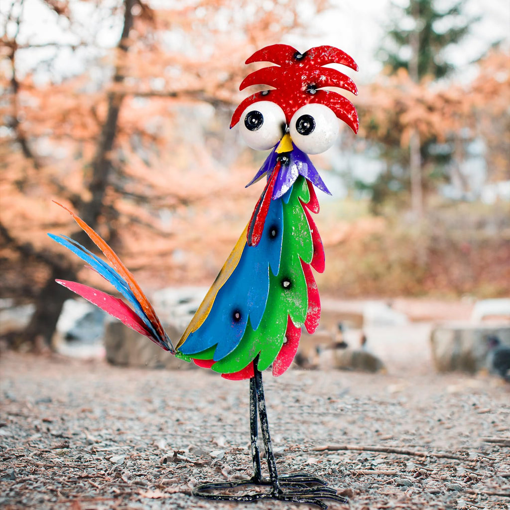 Natelf Outdoor Wacky Metal Rooster Yard Statue Decoration