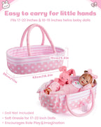 BABESIDE 8 Pcs Baby Doll Accessories, Reborn Baby Dolls Clothes with Bassinet for 17-22 Inch Baby Dolls, Outfit fit Newborn Babies Doll Girl, Babies Pretend Play Set