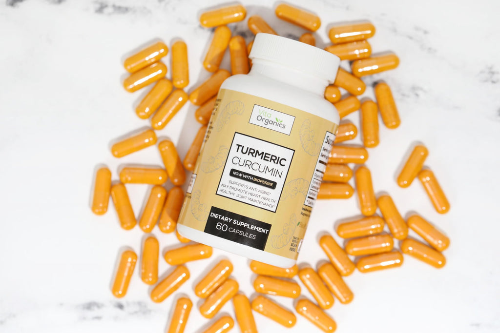 Vita Organics Turmeric Curcumin 1300mg - Extra‑Strength Joint & Inflammation Support - High Absorption with Black Pepper Extract - 95% Curcuminoids Joint Support Supplement - 60 Capsules