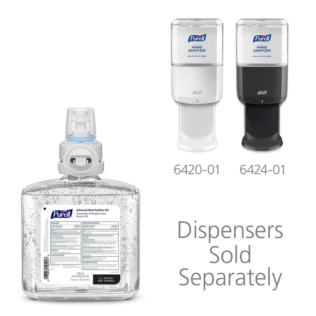 PURELL Advanced Hand Sanitizer Gel, Clean Scent, 1200 mL Refill for PURELL ES6 Automatic Hand Sanitizer Dispenser (Pack of 2) - 6463-02