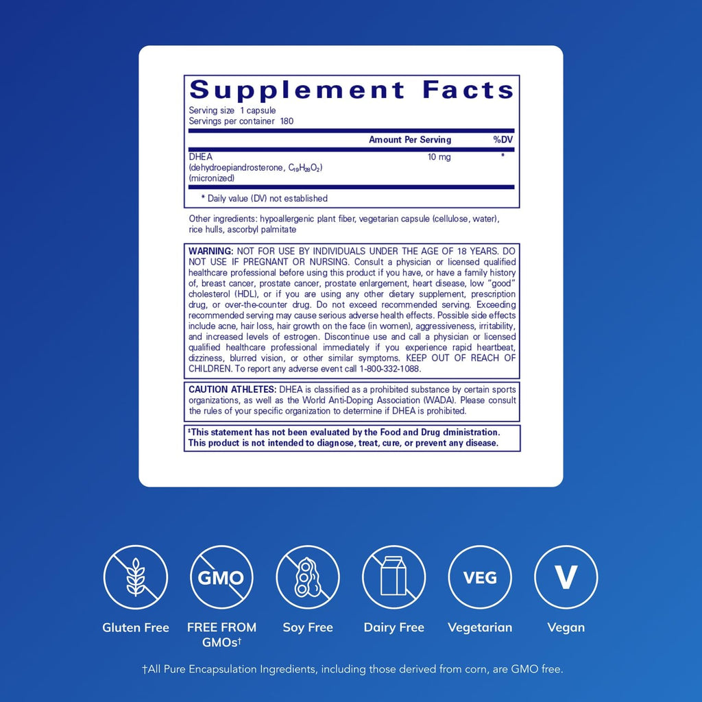 Pure Encapsulations DHEA 10 mg - Adrenal Supplement for Immune Support, Metabolism & Hormone Balance - with Micronized DHEA - 180 Capsules