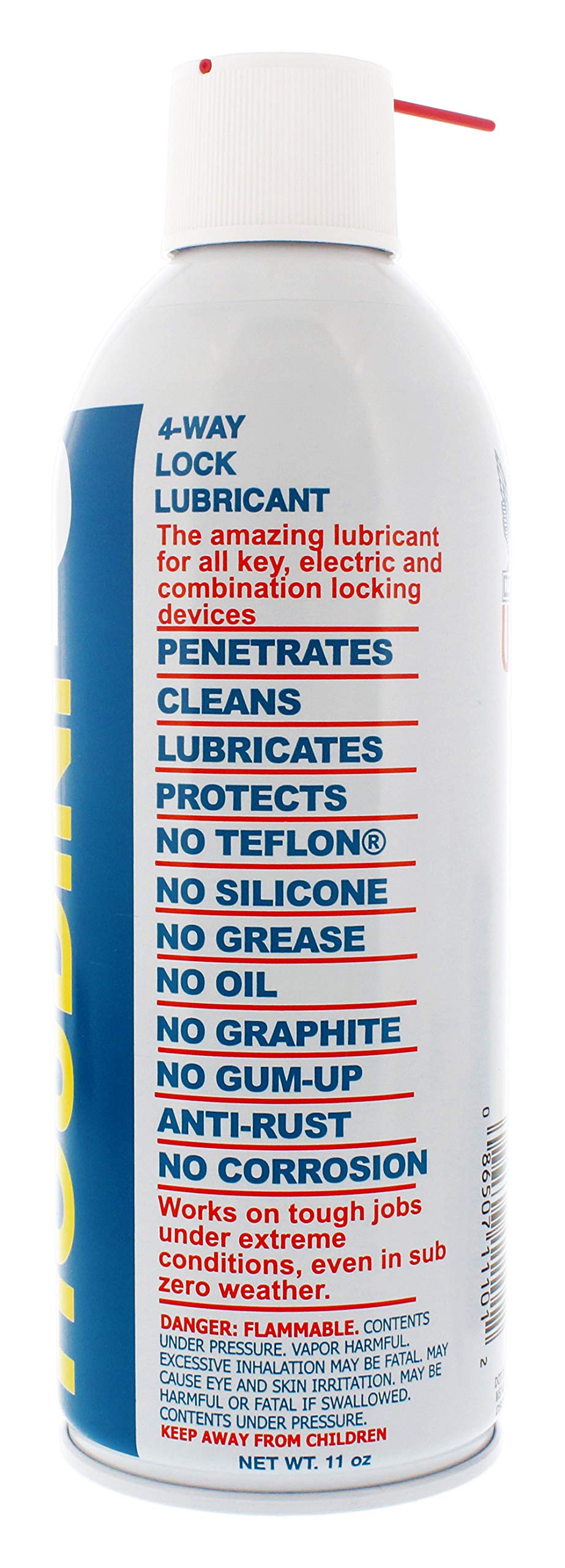 Houdini Lock Lube Professional Lock Lubricant Spray, 11 oz - Greaseless, Graphite-Free, Dielectric Cleaner & Protectant for Door Locks, Hinges, Latches & Electronics - Anti-Rust Formula