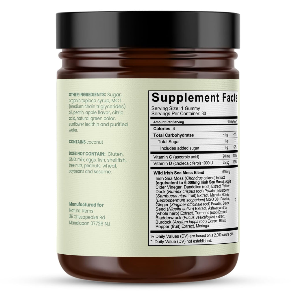Natural Rems Gummies Natural Rems Sea Moss Gummies 16-in-1 - Ashwagandha Black Seed Oil ...