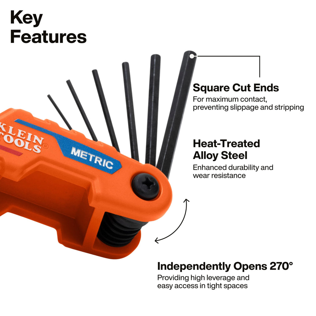 Klein Tools 70590 Compact Folding Hex Key, Metric and SAE Combo Set, 12 Keys, Industrial Strength Heat Treated Alloy Steel