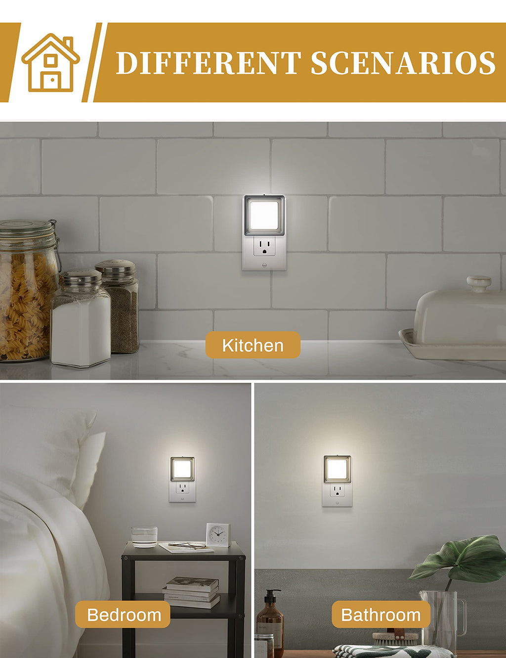 DORESshop LED Night Light, Plug-in [4 Pack], Dusk to Dawn Sensor, Night Lights Plug into Wall for Bedroom, Bathroom, Toilet, Stairs, Kitchen, Hallway, Kids,Adults, Nightlight, Daylight White 5000K…