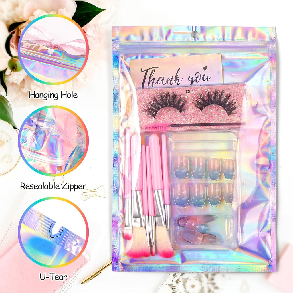 FUNFERY 6.3x9.4 SmellProof Holographic Resealable Bag,Clear Mylar Favor Bag