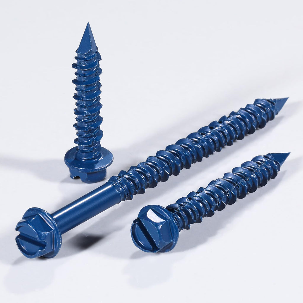 Wensilon(30 PCS) 3/16" * 3-3/4" Slotted Hex Concrete Screws Anchor Blue Hexagon Head for Anchoring to Masonry, Block or Brick Stucco