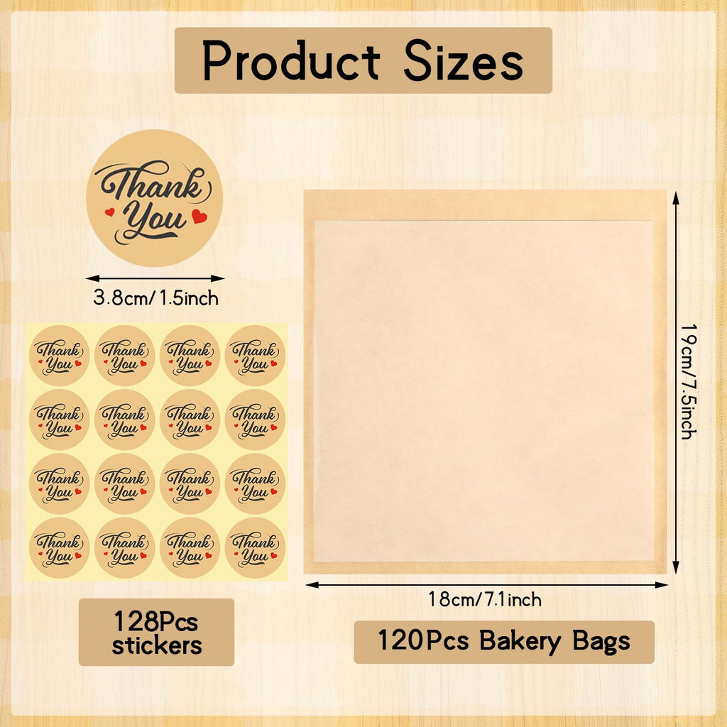 120 Pack Cookie Bags with Stickers, 7.1×7.5 In Paper Bakery Bags with Seal
