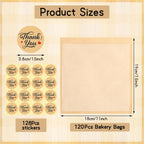 120 Pack Cookie Bags with Stickers, 7.1×7.5 In Paper Bakery Bags with Seal