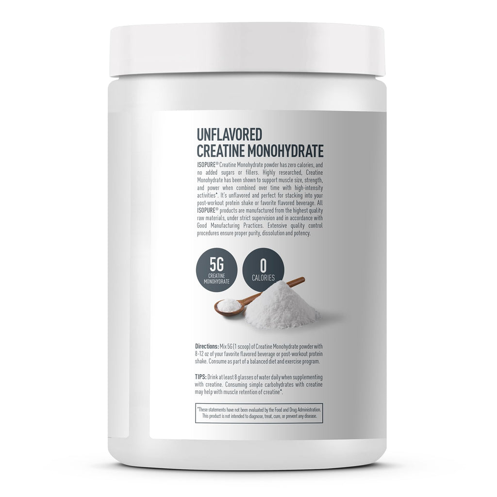 Isopure 100% Pure Creatine Monohydrate Powder, Sugar Free, Unflavored, 5g Creatine Monohydrate Per Serving, 1.1 Lbs, 100 Servings (Packaging May Vary)