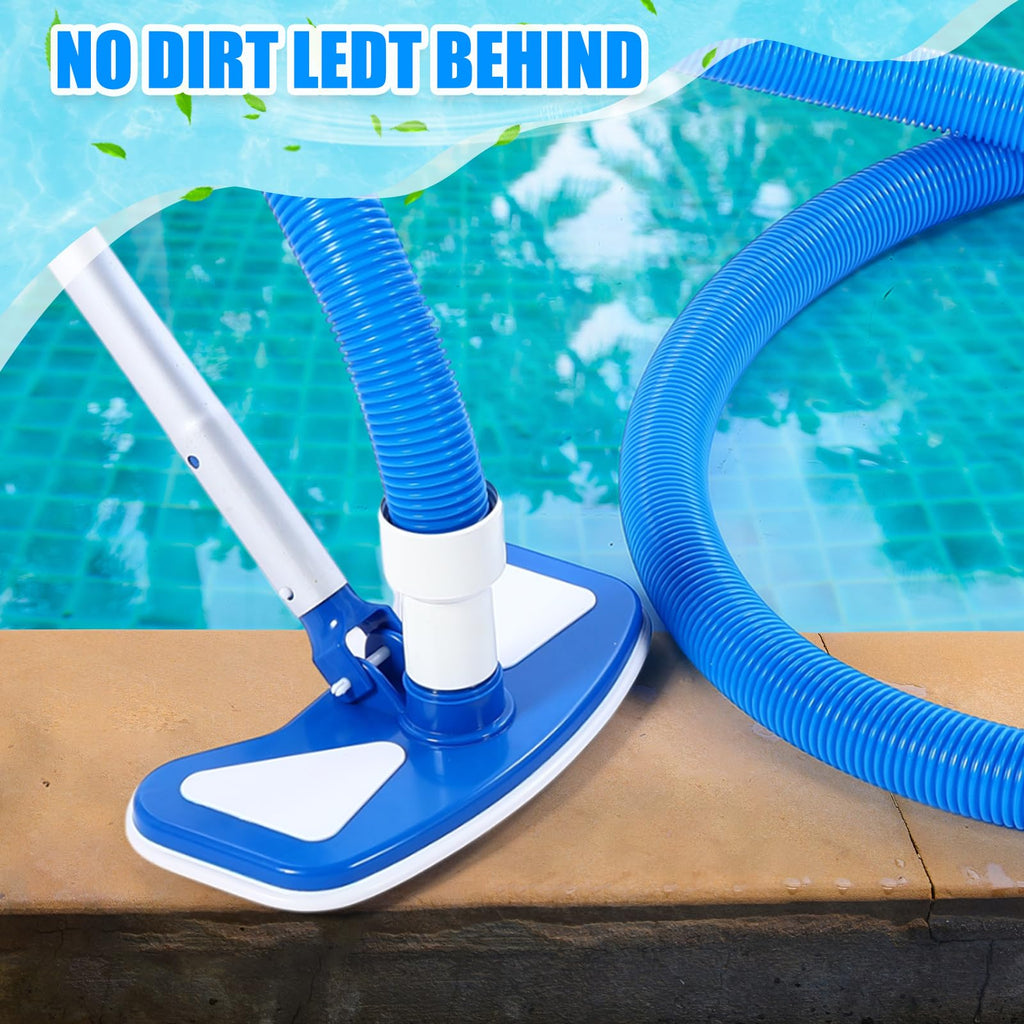 Innconee 3 Pcs Pool Vacuum Kits Include 11.8" Vacuum Head with 47" Adjustable Pole with 1-1/2" x 18ft Long Hoses Flexible Head with Wheels for Above Ground Inground Pond Spa Hot Tub