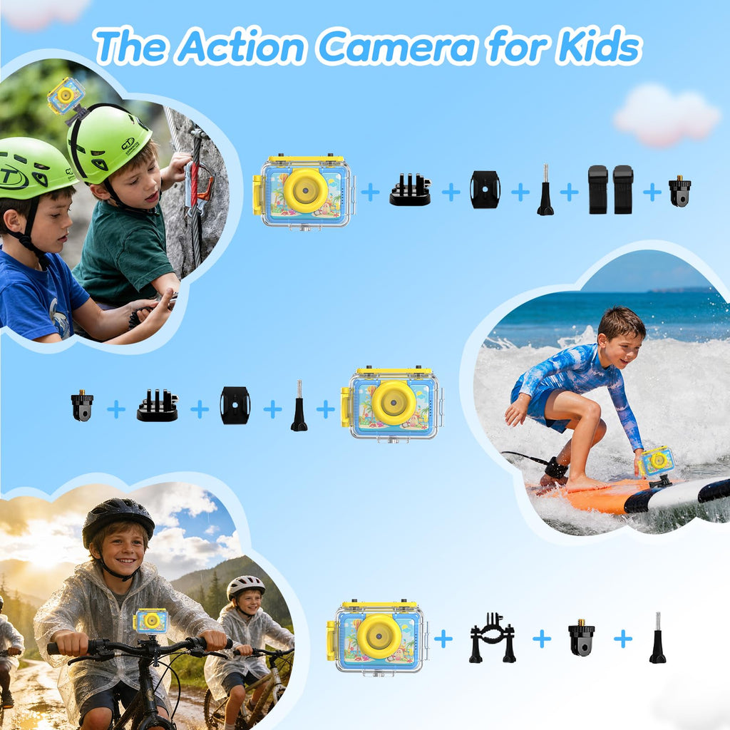 GKTZ Kids Waterproof Underwater Camera 1080P 4X Zoom 2"IPS Screen 32GB Card