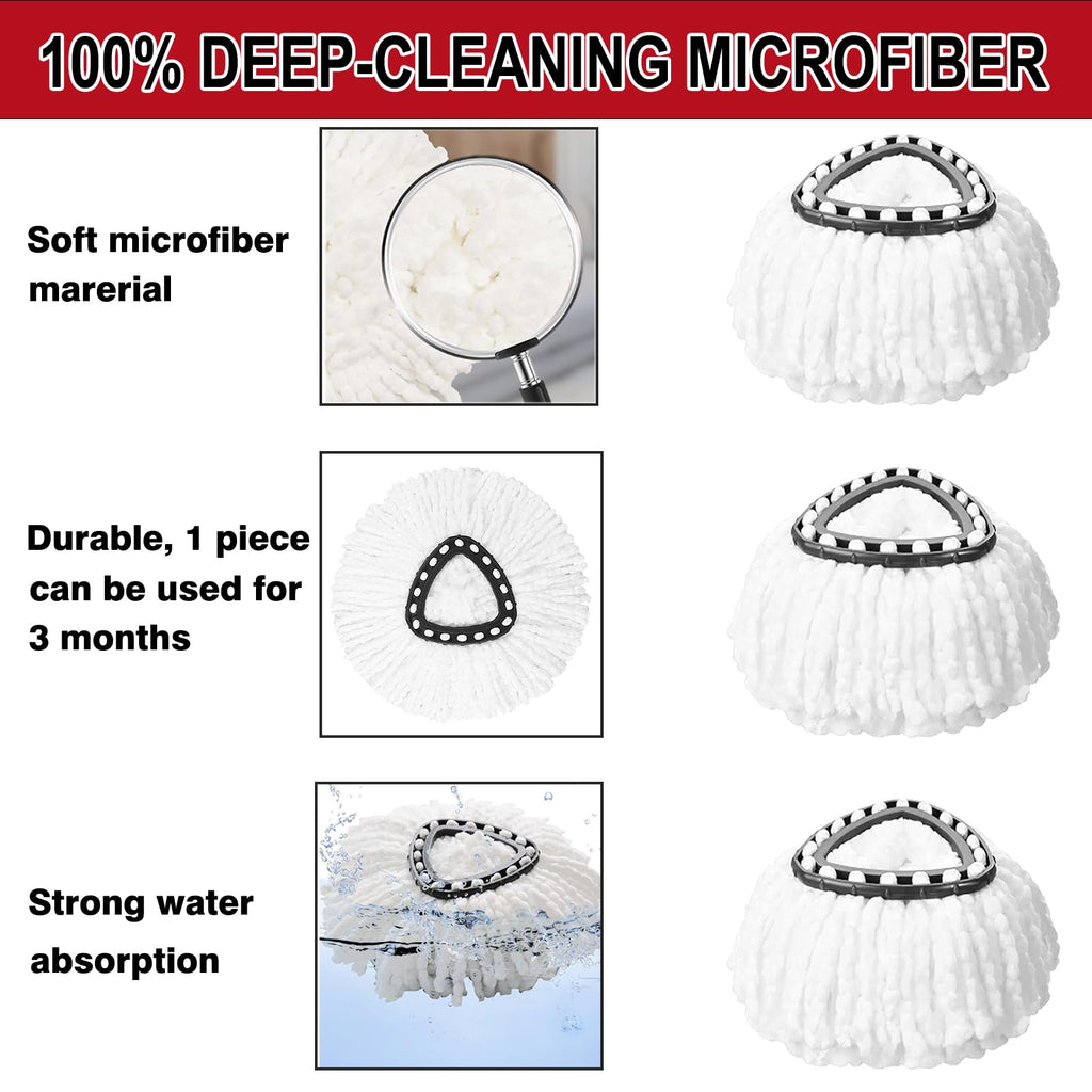 12 Pack Spin Mop Replacement Heads, 100% Microfiber Spin Mop Refill for Easy Wring Compatible with Triangle Spin Mop, 360 Degree Spinning Mop Replace Head for Floor Cleaning
