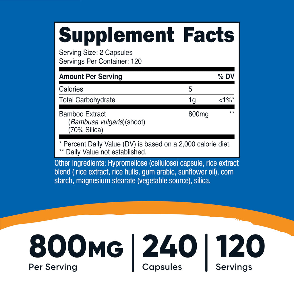 Nutricost Bamboo Extract, 400 mg, 240 Capsules - Vegan, Gluten Free and Non-GMO - 120 Servings with 800 mg