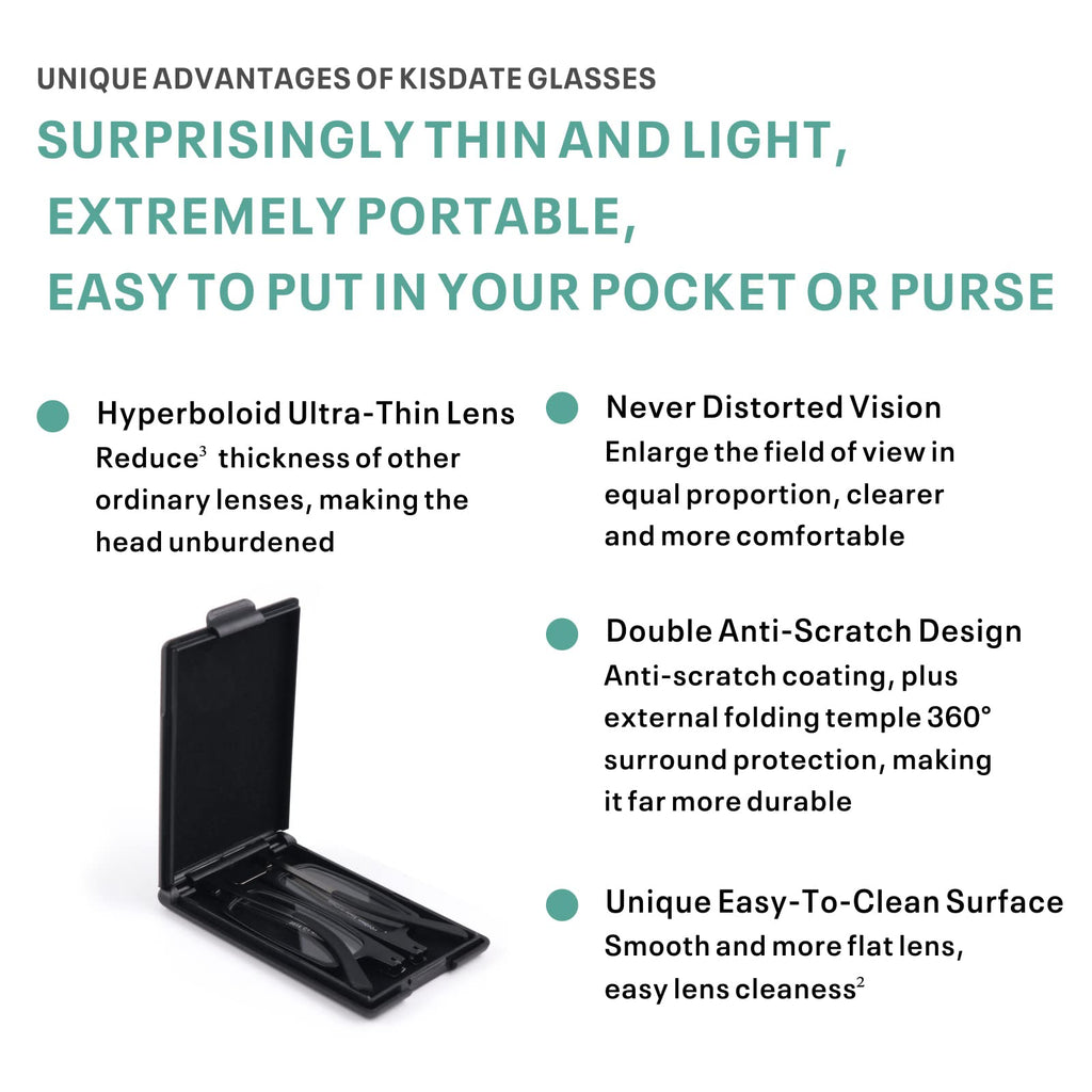 SKYOLUY Case Upgrade-Ultra-light and Thin Foldable Reading Glasses Folding Readers for Men Women Compact Portable Rectangle Eyewear Case (Black, 2.0)