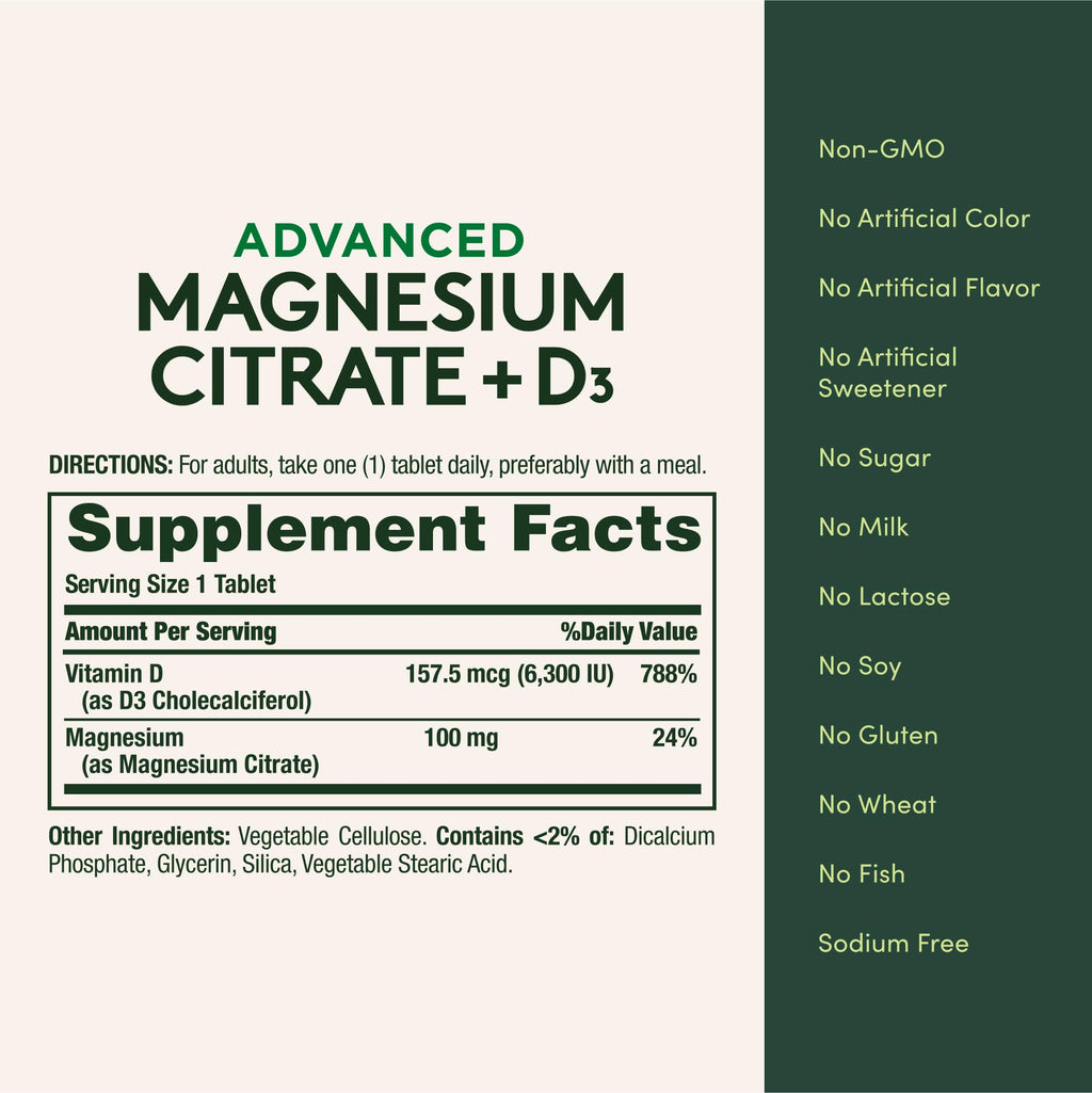 Nature's Bounty Advanced Vitamin D3 with Magnesium Citrate Immune Formula, Supports Immune and Bone Health, 90 Tablets (Pack of 2)