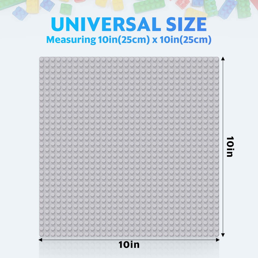 Pokiiulk Classic Baseplates Building Plates-Pack of 10 Large 10" x 10" Building Bricks Compatible with All Major Brands,Perfect STEM Gift for Builders Age 3+,Grey