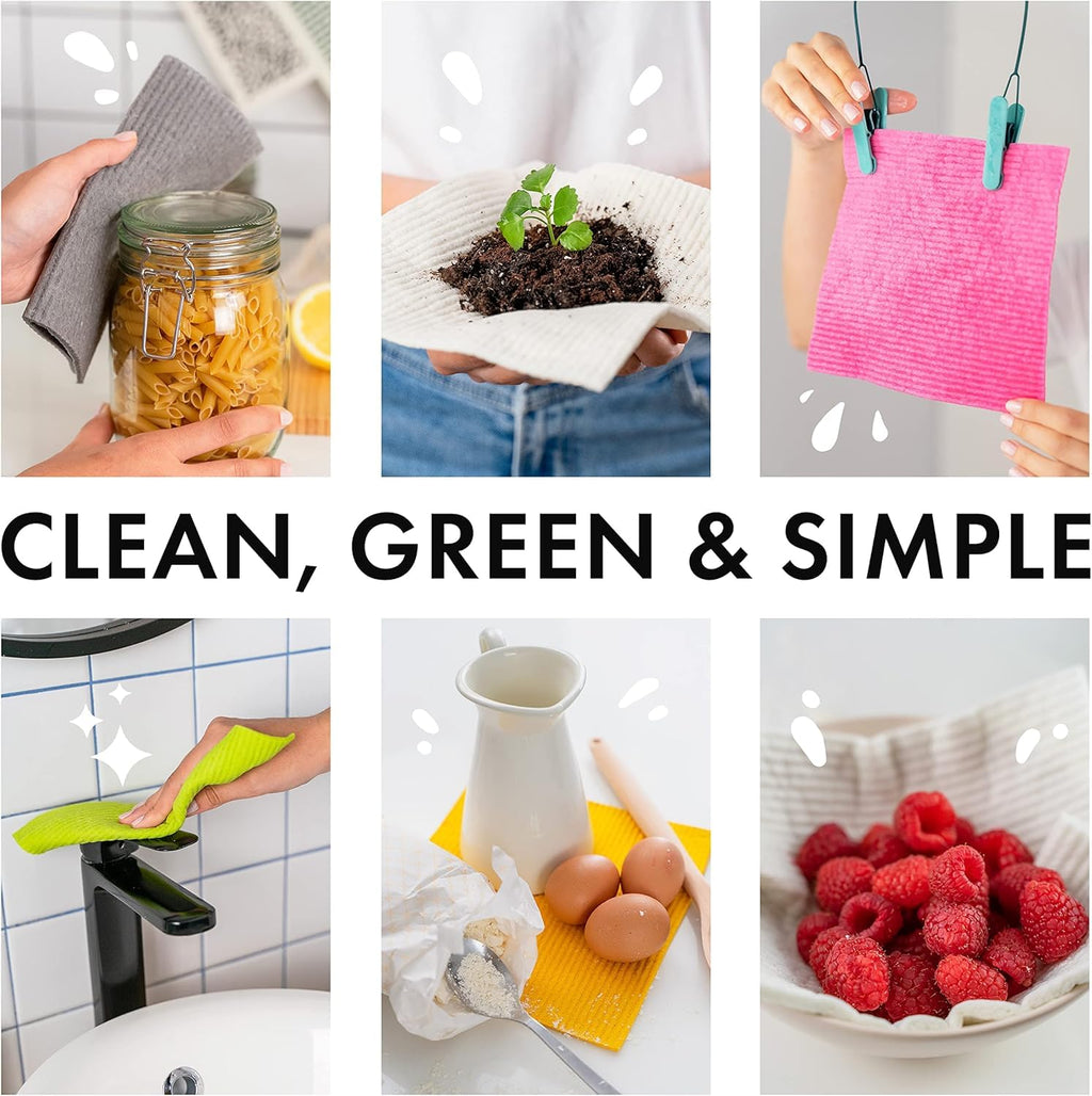 SUPERSCANDI 10 Pack Swedish Dishcloths for Kitchen - 100% Biodegradable & Compostable | Reusable Paper Towels Washable, Food-Safe & Without Plastic - Dish Rags Suitable for Any Surface | Multicolor