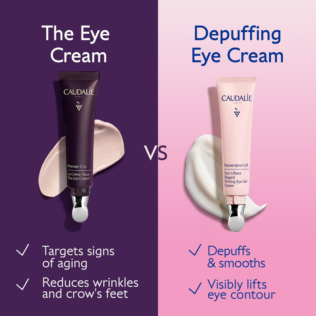 Caudalie Resveratrol-Lift Firming Depuffing Eye Gel Cream with Peptides, Hyaluronic Acid, and Vegan Collagen I - 15 mL