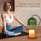 Funistree Green Candle Warmer Lamp with Timer, Dimmable Flower Candle Lamp Warmer, Vintage Christmas Birthday Gifts for Women, Mom, Female Friend, Aromatic Candle Light for Yankee Candles