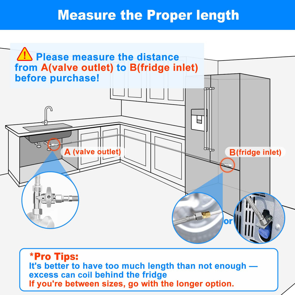 Refrigerator water line - 8 FT Premium Stainless Steel Braided Ice Maker Water Line,Food grade PEX Inner Tube Fridge Water Supply Line with 1/4" Compression Fittings for Refrigerator Ice Maker